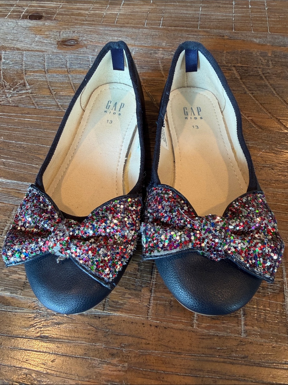 GAP Kids Navy Flats with Multicolor Glitter Bow size 13
